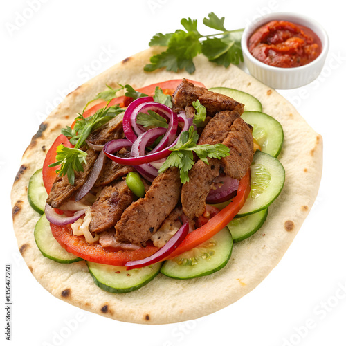 A taco that is made with chicken and vegetables