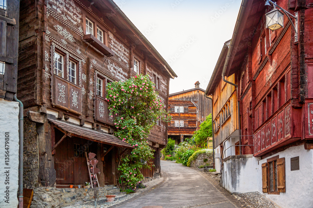 Historic houses in the old town of Werdenberg, Eastern Switzerland, showcasing traditional wooden architecture. Historic houses in the old town of Werdenberg, Eastern Switzerland, showcasing traditional wooden architecture.