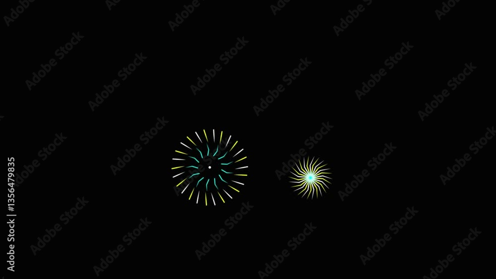 Cartoon Firework Animation Circle Burst on Black Screen Cartoon Firework Animation Circle Burst on Black Screen