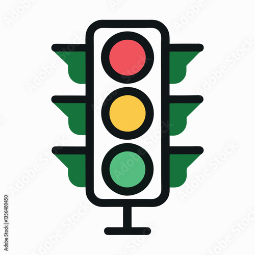 Traffic lights with all three colors vector colorful. 