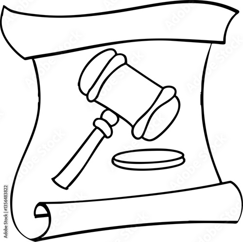 law restriction policy concept. Gavel on a scroll, symbolizing justice or law.