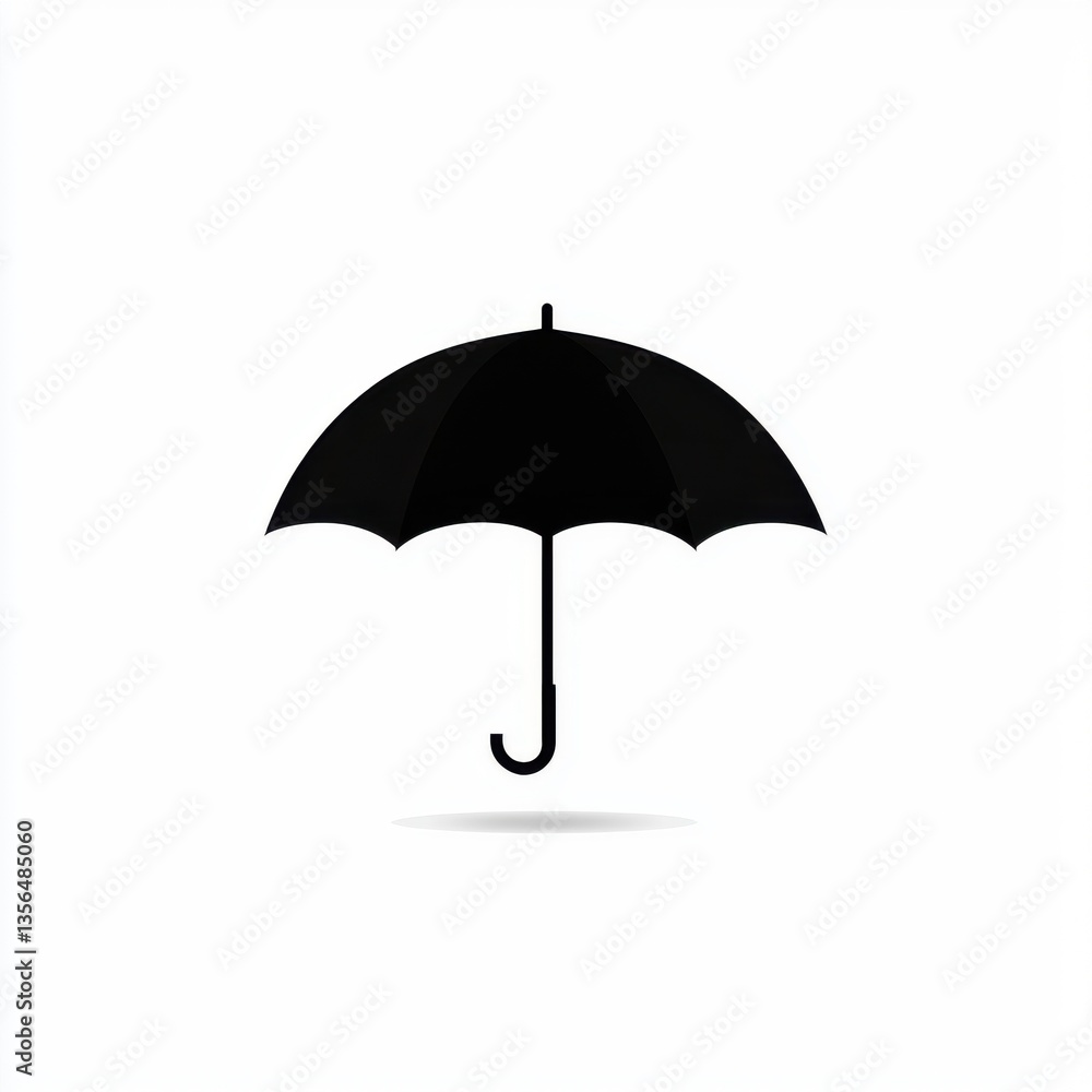 Minimalist black umbrella illustration with shadow on a plain background for weather-related themes and designs Minimalist black umbrella illustration with shadow on a plain background for weather-related themes and designs