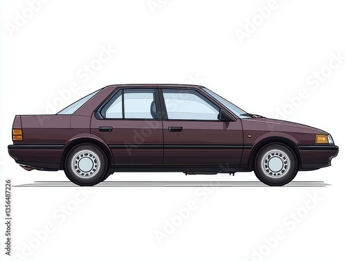 Detailed illustration of a vintage sedan car in profile view showcasing retro design elements and classic automotive aesthetics
