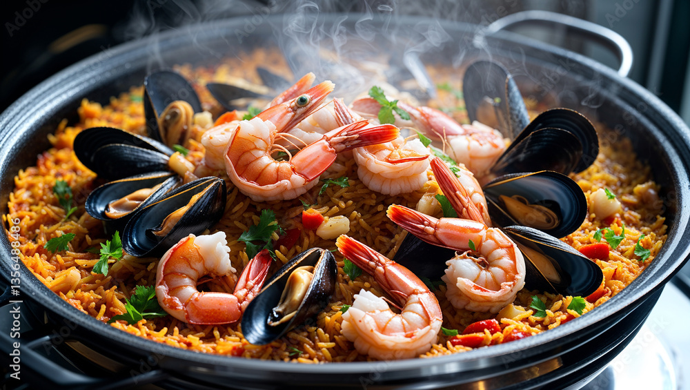 paella in a pan paella in a pan