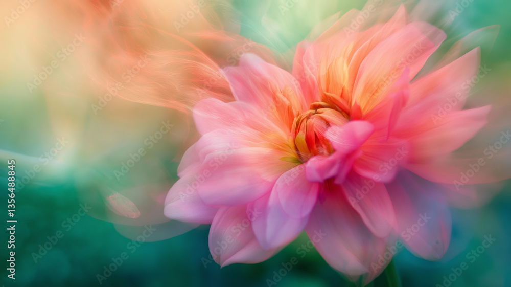 Obraz premium A vibrant flower bursts with colors, its form transformed into a magical blur against lush tones Generative AI