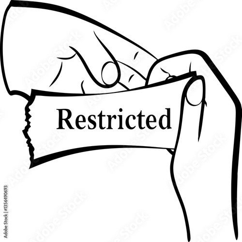 law restriction policy concept. Image of a hand tearing a paper labeled "Restricted.
