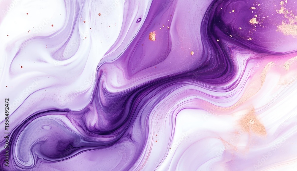 Abstract fluid art design with swirls of purple, white, and gold. A captivating blend of colors and textures creates a mesmerizing visual effect Abstract fluid art design with swirls of purple, white, and gold. A captivating blend of colors and textures creates a mesmerizing visual effect