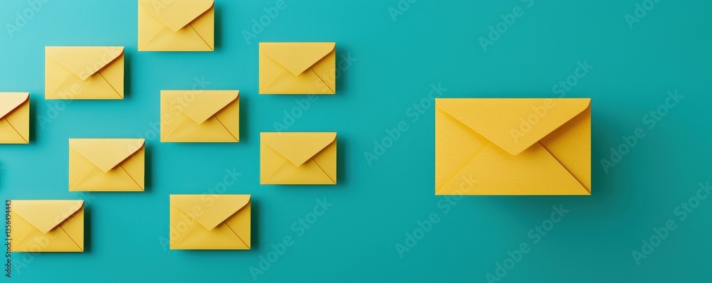 A vibrant arrangement of yellow envelopes against a teal background, showcasing a modern and playful take on communication , Identity Theft Prevention. A vibrant arrangement of yellow envelopes against a teal background, showcasing a modern and playful take on communication , Identity Theft Prevention.