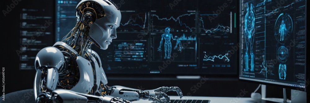 Fototapeta premium Modern Workspace with Laptop and Monitor Displaying Analytics and Web Content for Professional Tasks