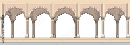 vector cartoon indian Mughal arch illustration. Oriental style hand drawn clip art isolated on transparent background.
