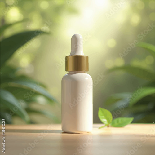 3d realistic serum mockups, without label, serum mockup in nature, nature background, realistic cosmetic mockups, flowers, plants, petals, wood, cosmetic products, serum bottle, cosmetic bottles