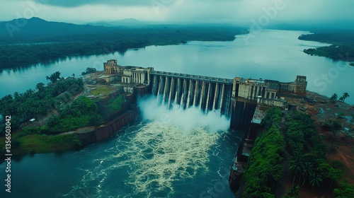 Serene Aerial View of the Idyllic Idukki Dam in Kerala India Showcasing Lush Greenery and Tranquil Waters Under a Cloudy Sky