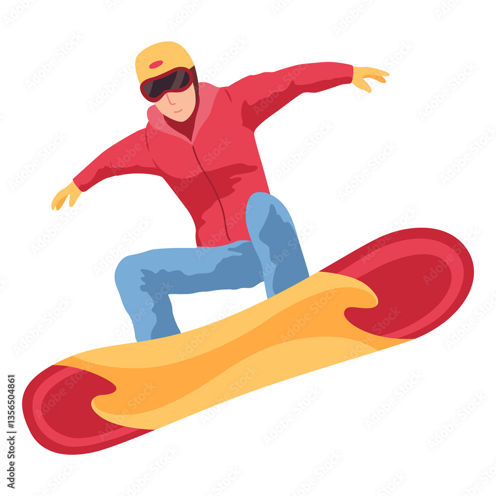 Man on mountain ski resort. Winter web banner design element. Sport on vacations or winter activity. Sports descent on snowboard in mountains hills. cartoon illustration