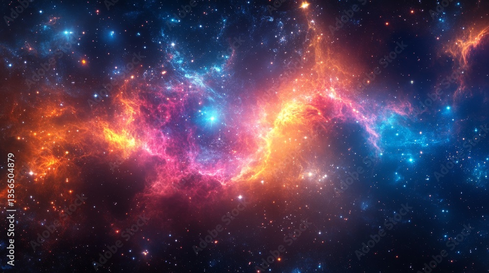 Naklejka premium Stunning view of a colorful nebula swirling with vibrant gases in the depths of outer space