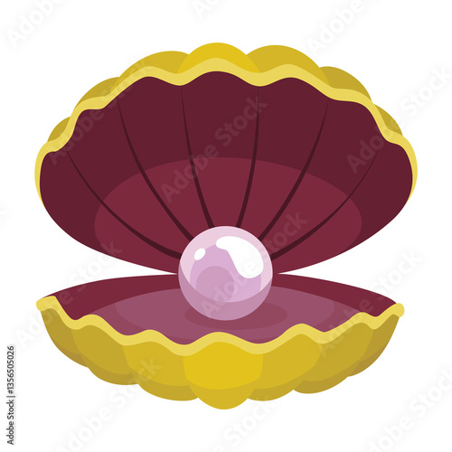Obraz na płótnie Pearl in seashell. Open seashell scallop and pearl shell icon. Beautiful pearl in clam shell in cartoon flat style. illustration isolated on white background w salonie