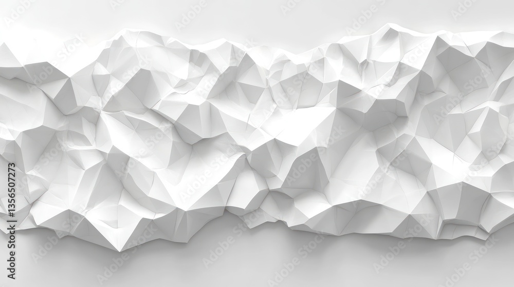 Abstract White Geometric Landscape: A 3D Render of Crumpled Paper Texture Abstract White Geometric Landscape: A 3D Render of Crumpled Paper Texture