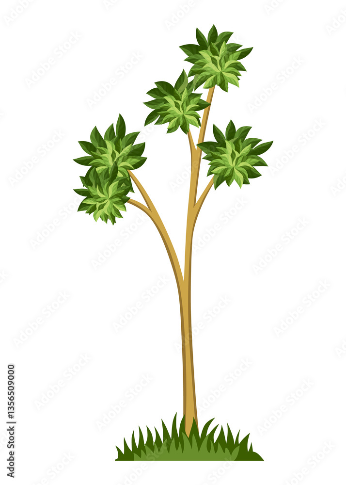 Stage of tree growth. Small tree growth with green leaf and branches. Illustration of business cycle development