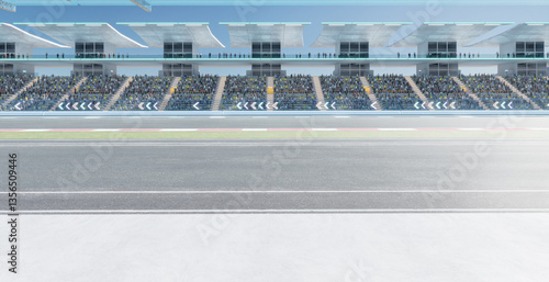 Photography 3D Spectators waiting at finish line of motor racing track