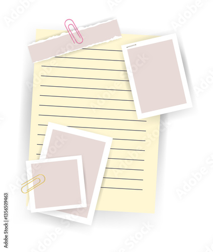 Obraz na płótnie Paper notes stickers. Place for memo messages on paper sheets. Attached with sticky colorful tape on grey background isolated illustration w salonie