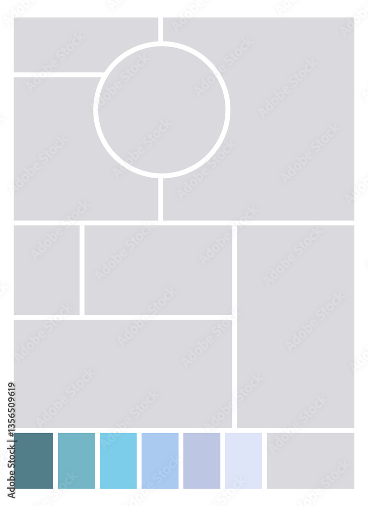 Photo collage template. Album brand board, set portfolio images. Mood board background. Mosaic picture frame. Gallery banner. illustration