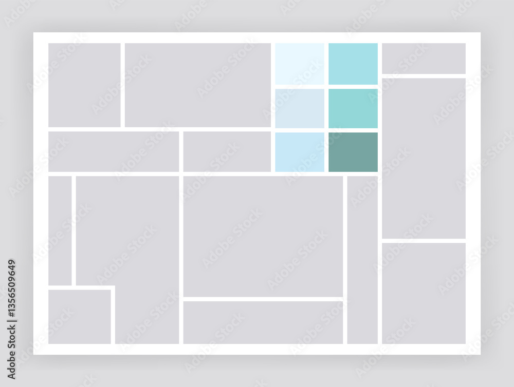 Photo collage template. Album brand board, set portfolio images. Mood board background. Mosaic picture frame. Gallery banner. illustration