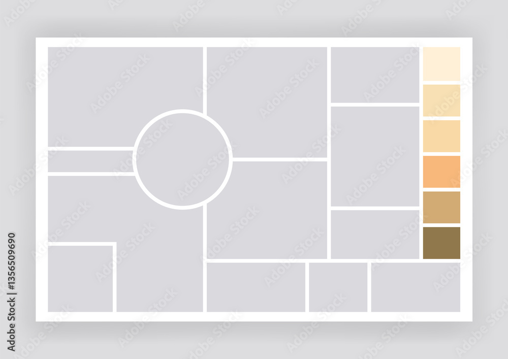 Photo collage template. Album brand board, set portfolio images. Mood board background. Mosaic picture frame. Gallery banner. illustration