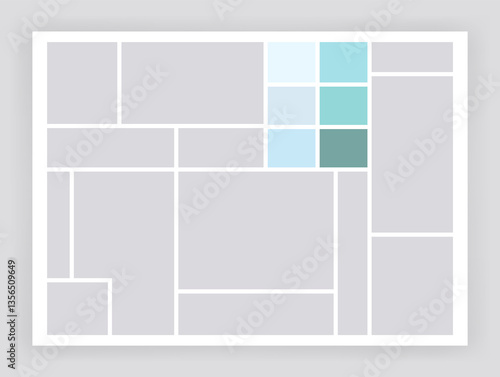 Photo collage template. Album brand board, set portfolio images. Mood board background. Mosaic picture frame. Gallery banner. illustration
