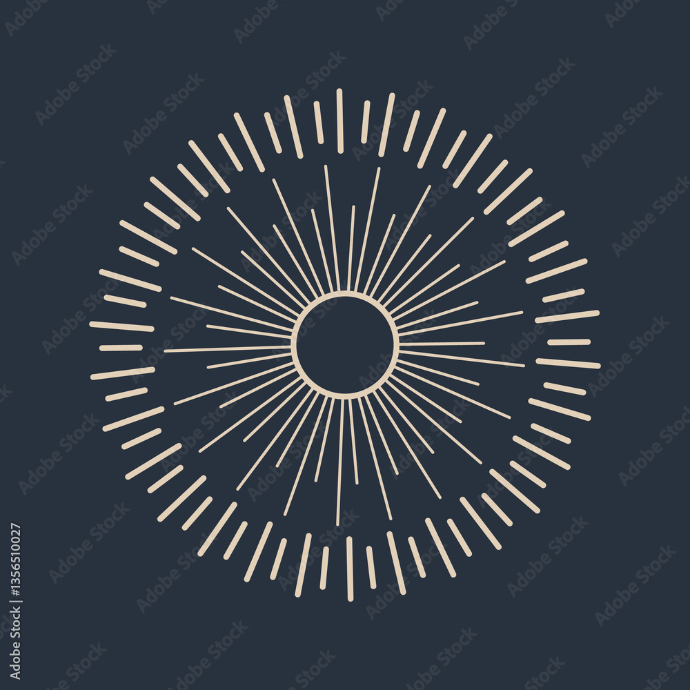 Sunburst firework explosion, bursting or light rays, linear drawing. trendy hand drawn retro isolated design element