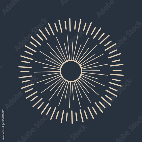 Obraz na płótnie Sunburst firework explosion, bursting or light rays, linear drawing. trendy hand drawn retro isolated design element w salonie