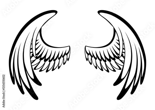 Obraz na płótnie Wings sketch. Stylized birds wings. Hand drawn contoured stiker wing in open position. design elements in coloring style w salonie