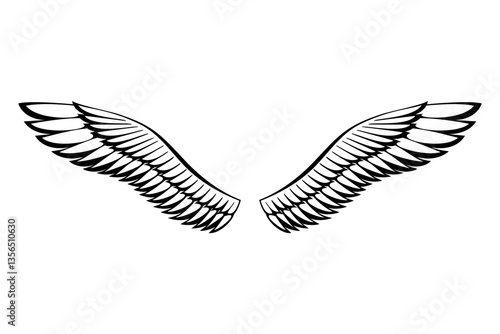 Obraz na płótnie Wings sketch. Stylized birds wings. Hand drawn contoured stiker wing in open position. design elements in coloring style w salonie