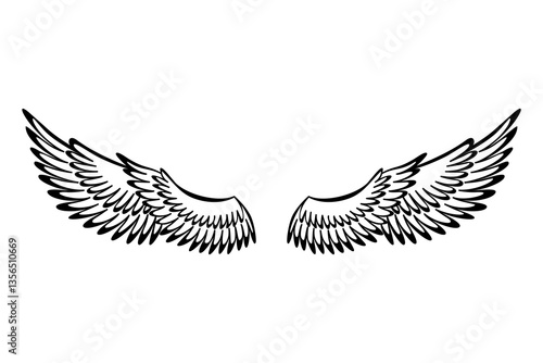Obraz na płótnie Wings sketch. Stylized birds wings. Hand drawn contoured stiker wing in open position. design elements in coloring style w salonie