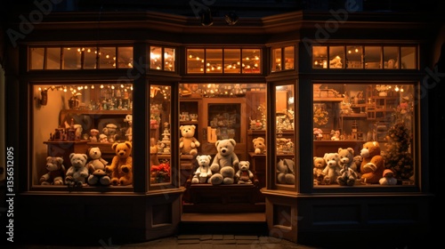 Enchanting Teddy Bear Shop Window at Night