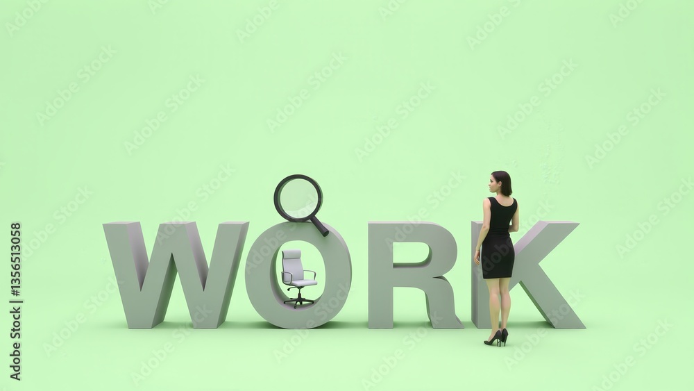 Obraz premium Woman Looking at Work-Themed Empty Chair