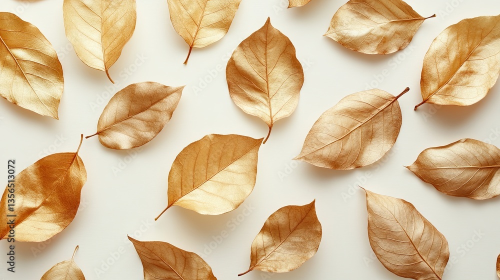 Golden dried leaves arranged in elegant seamless pattern on light background with soft autumn aesthetic Golden dried leaves arranged in elegant seamless pattern on light background with soft autumn aesthetic