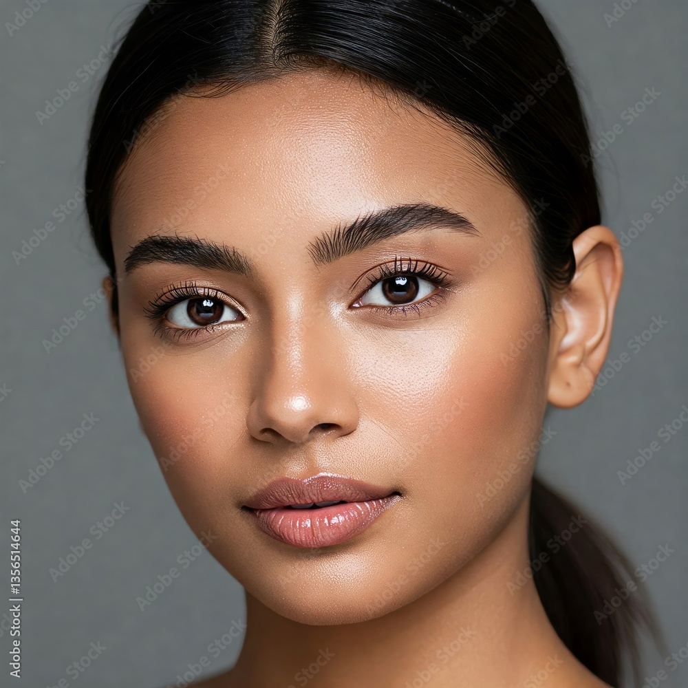 Fototapeta premium Beautiful woman with perfect skin wearing natural make-up and hairstyle