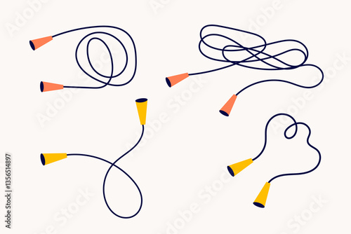 A set of different jump ropes. Sport equipment. Healthy lifestyle concept.