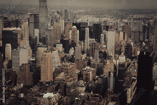 Aerial View of Midtown Manhattan Skyline with Chrysler Building – Dense Urban Cityscape