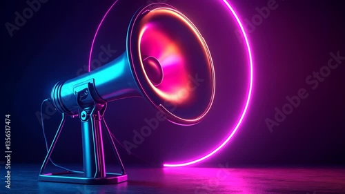 Glowing megaphone with neon lights on dark background. Ready to make a marketing or advertising announcement
