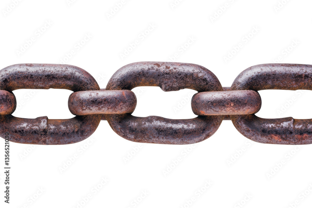 Rusted iron chain links on black background depicting strength and age, cut out Rusted iron chain links on black background depicting strength and age, cut out