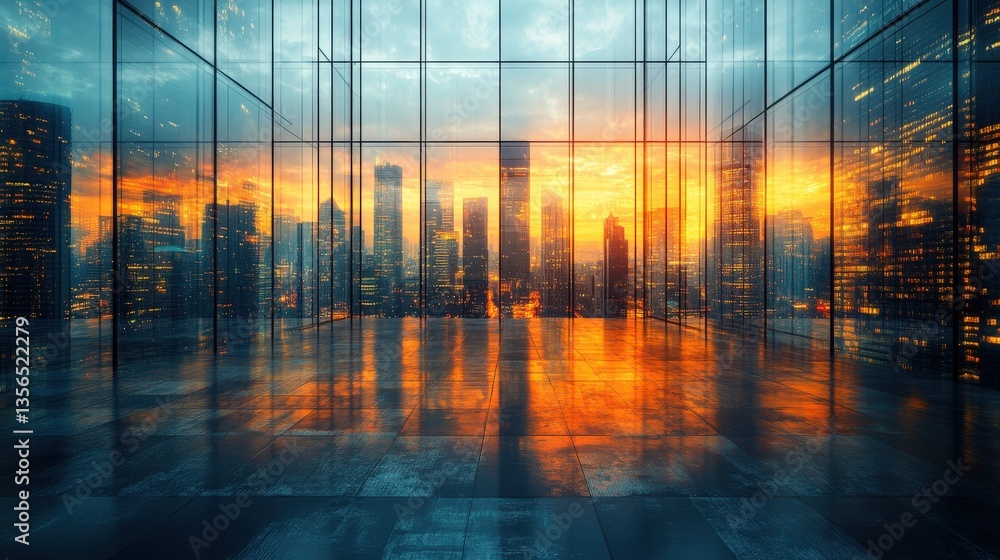 Digital Art of an Empty Business Workspace with City Skyline Views Digital Art of an Empty Business Workspace with City Skyline Views