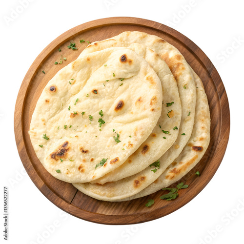 фотографія naan bread on wooden plate isolated on white background
