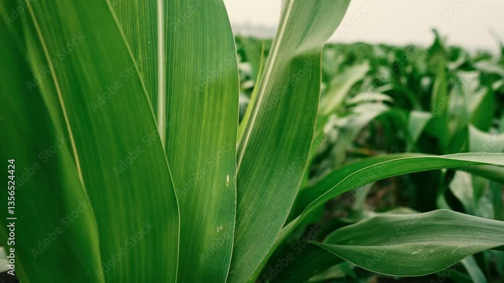 Close-Up of Green Corn Leaves, Close-up of vibrant green corn leaves with visible veins and texture Close-Up of Green Corn Leaves, Close-up of vibrant green corn leaves with visible veins and texture