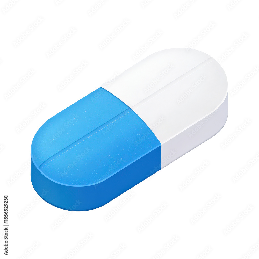 3D minimalistic pill icon with solid blue and white halves, showcasing clean and modern design. pill is isolated on transparency background, emphasizing its simplicity 3D minimalistic pill icon with solid blue and white halves, showcasing clean and modern design. pill is isolated on transparency background, emphasizing its simplicity