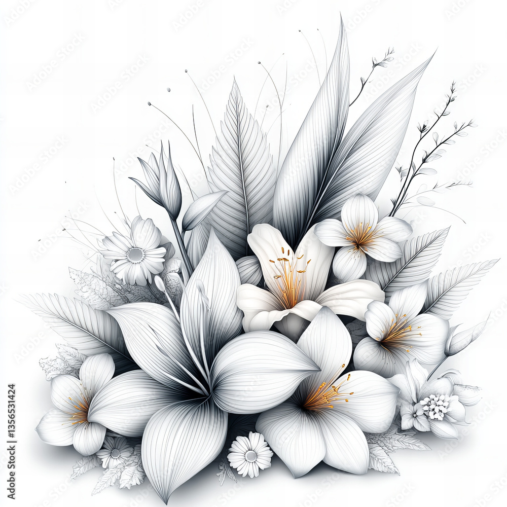 stunning floral arrangement featuring intricate white flowers and leaves, showcasing blend of elegance and artistry. design captures serene and peaceful atmosphere, perfect for various decorative stunning floral arrangement featuring intricate white flowers and leaves, showcasing blend of elegance and artistry. design captures serene and peaceful atmosphere, perfect for various decorative
