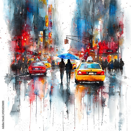 Rainy Day in the City An Impressionistic Painting of Urban Life.