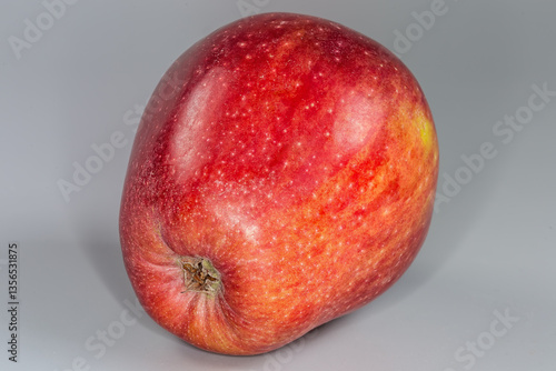 Red apple on a gray background close-up