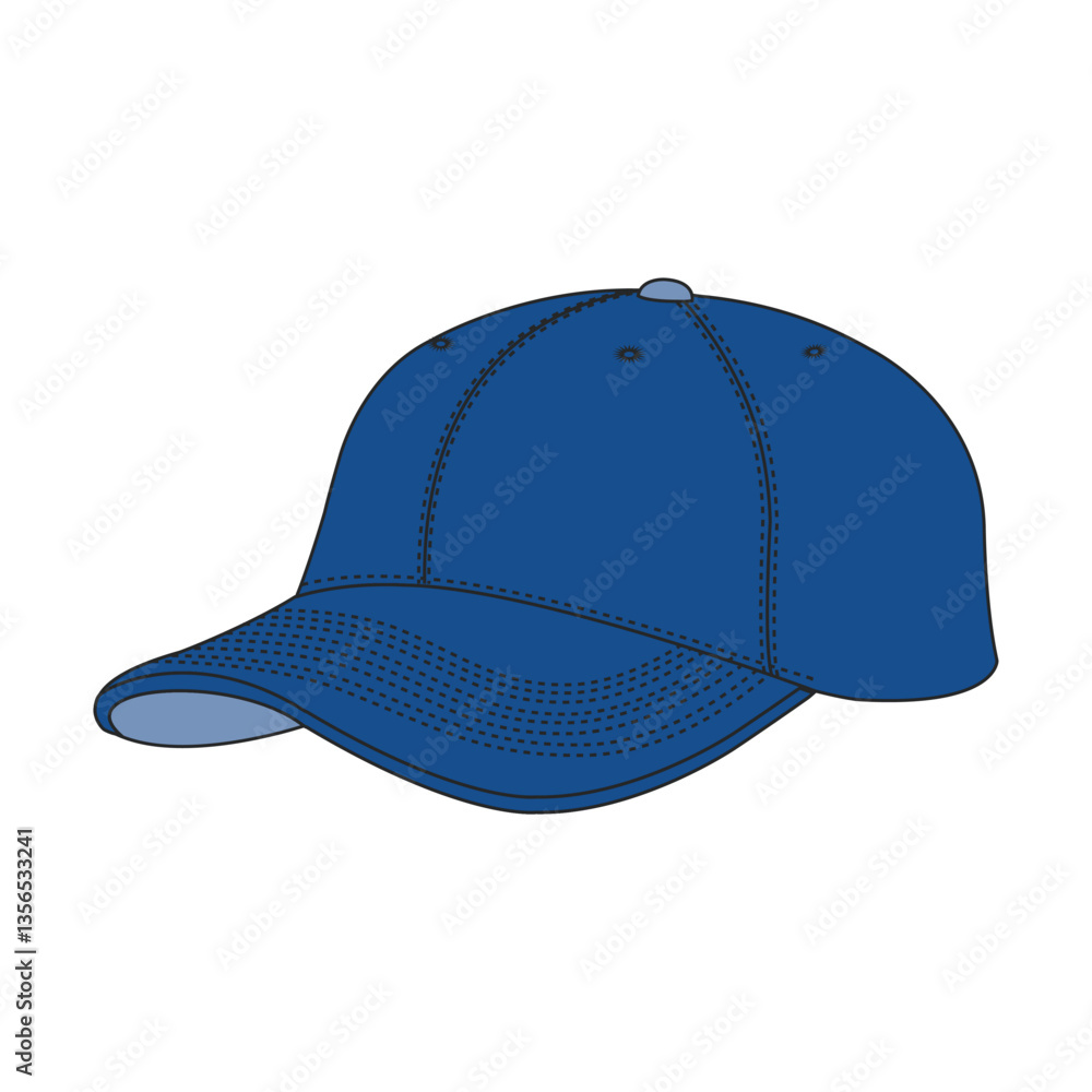 Blue Baseball Cap Mockup - Side View on White Background | Blank Hat Vector Template for Fashion Design | Editable & Realistic Baseball Hat Tech Pack, Apparel Branding & Sportswear Illustration Blue Baseball Cap Mockup - Side View on White Background | Blank Hat Vector Template for Fashion Design | Editable & Realistic Baseball Hat Tech Pack, Apparel Branding & Sportswear Illustration