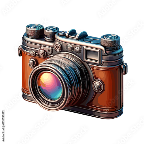 vintage camera illustration with detailed lens design and classic appearance