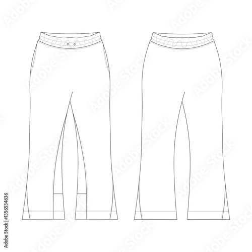 Flare sweatpants technical drawing, streetwear mockup template - design tech packs, cad joggers, apparel flat illustration & garment blueprint